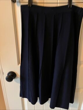 St. John Navy Pleated Midi Skirt